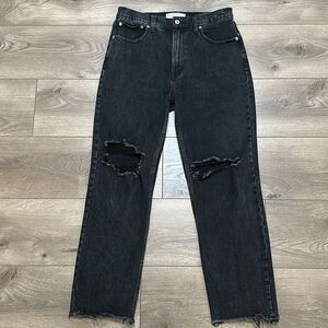 Abercrombie & Fitch Ankle Straight Ultra High Rise Destructed Black Jeans‎ 30